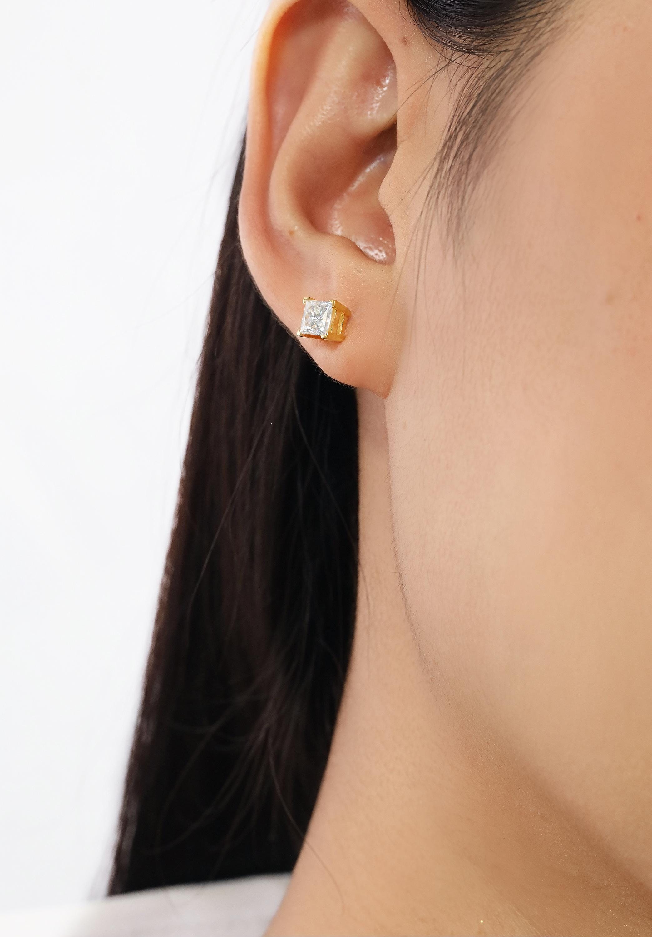 0.50ct Princess Cut Diamond Stud Earrings, Princess Cut Unique Earrings, Tiny Diamond Studs Earrings, Anniversary Gifts, Wedding Earrings